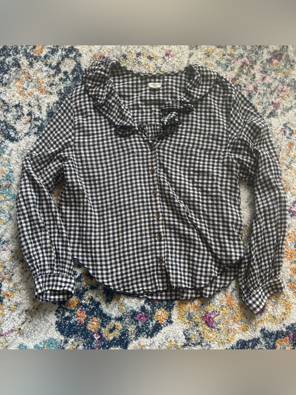 Pilcro Blouson-Sleeve Ruffle Collar Button down Shirt cotton Anthropologie XL